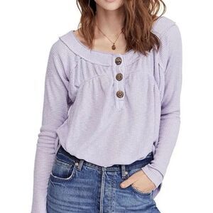 Free People We The Free Long Sleeve Scoop Neck Purple Thermal Top Size Small